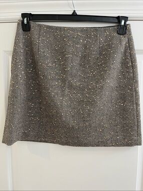 LOFT Brown and Cream Herringbone A-Line Skirt